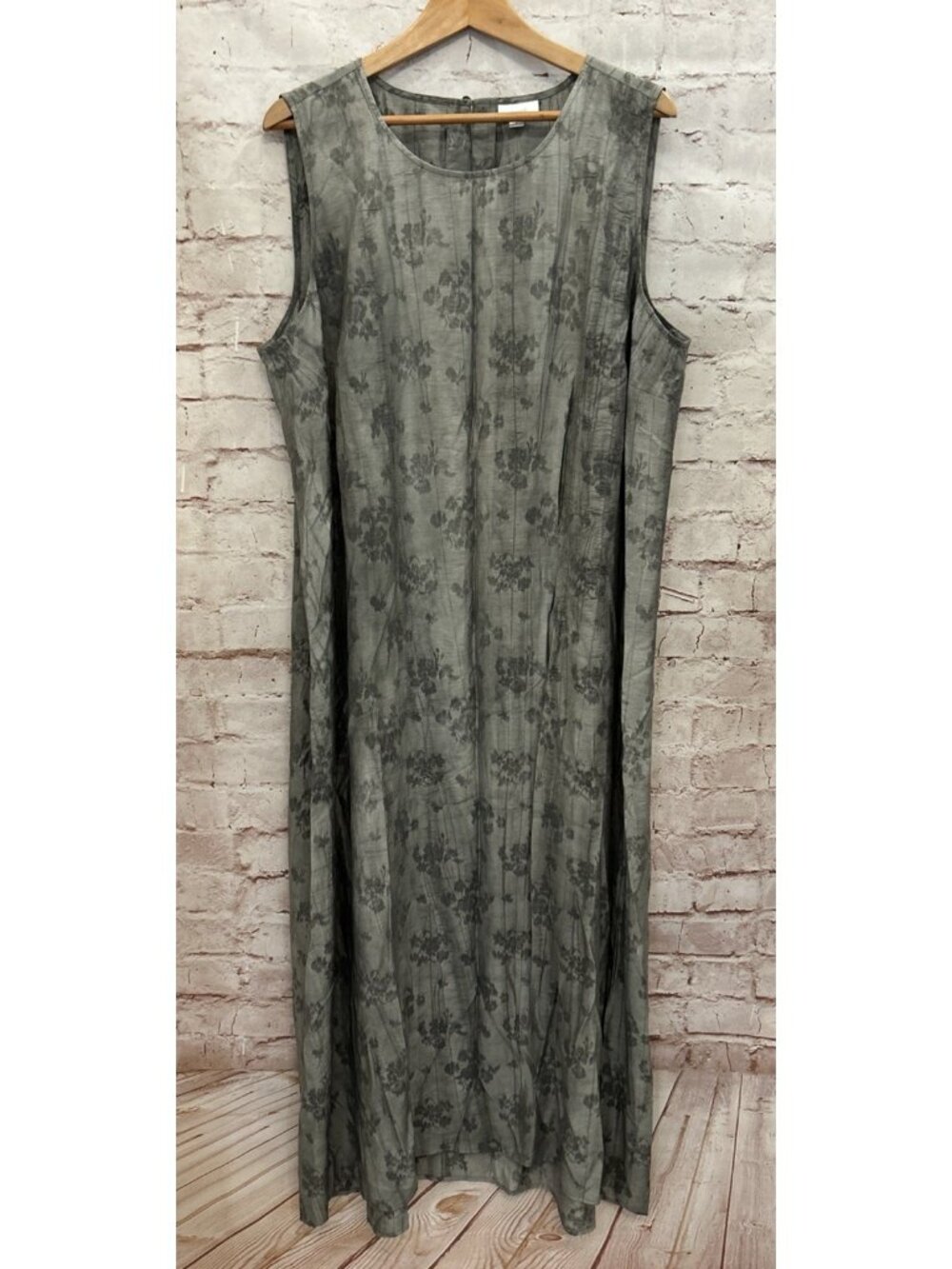 J. Jill Pure Jill Crinkled Jacquard Floral Maxi Dress A Line Gray Sleeveless 2X